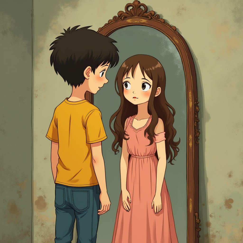 Boy's Mirror Reflection: A Whimsical Transformation