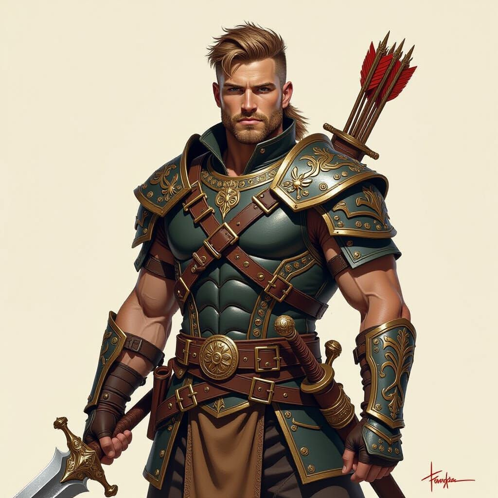 Noble Human Ranger with Greatsword, Hyper-Detailed Art