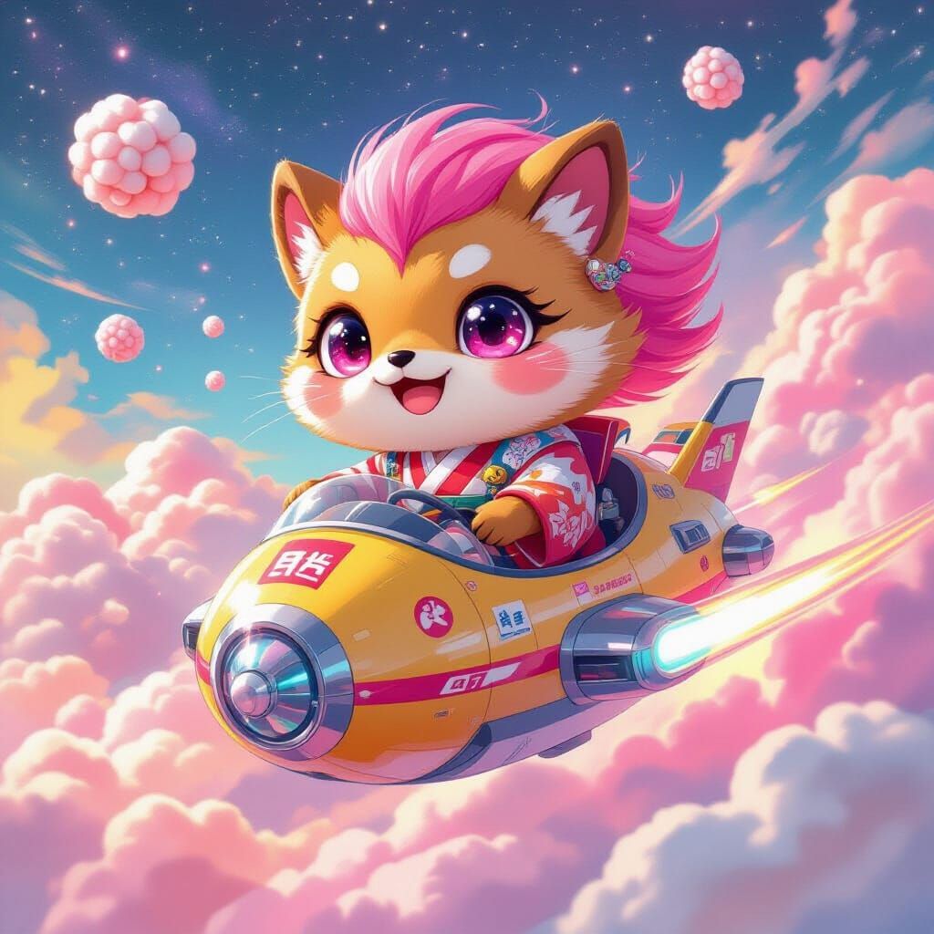 Tanuki Pilot in Kawaii Dumpling Spaceship