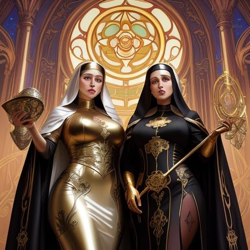 Nuns in Art Nouveau Style with Erotic Undertones