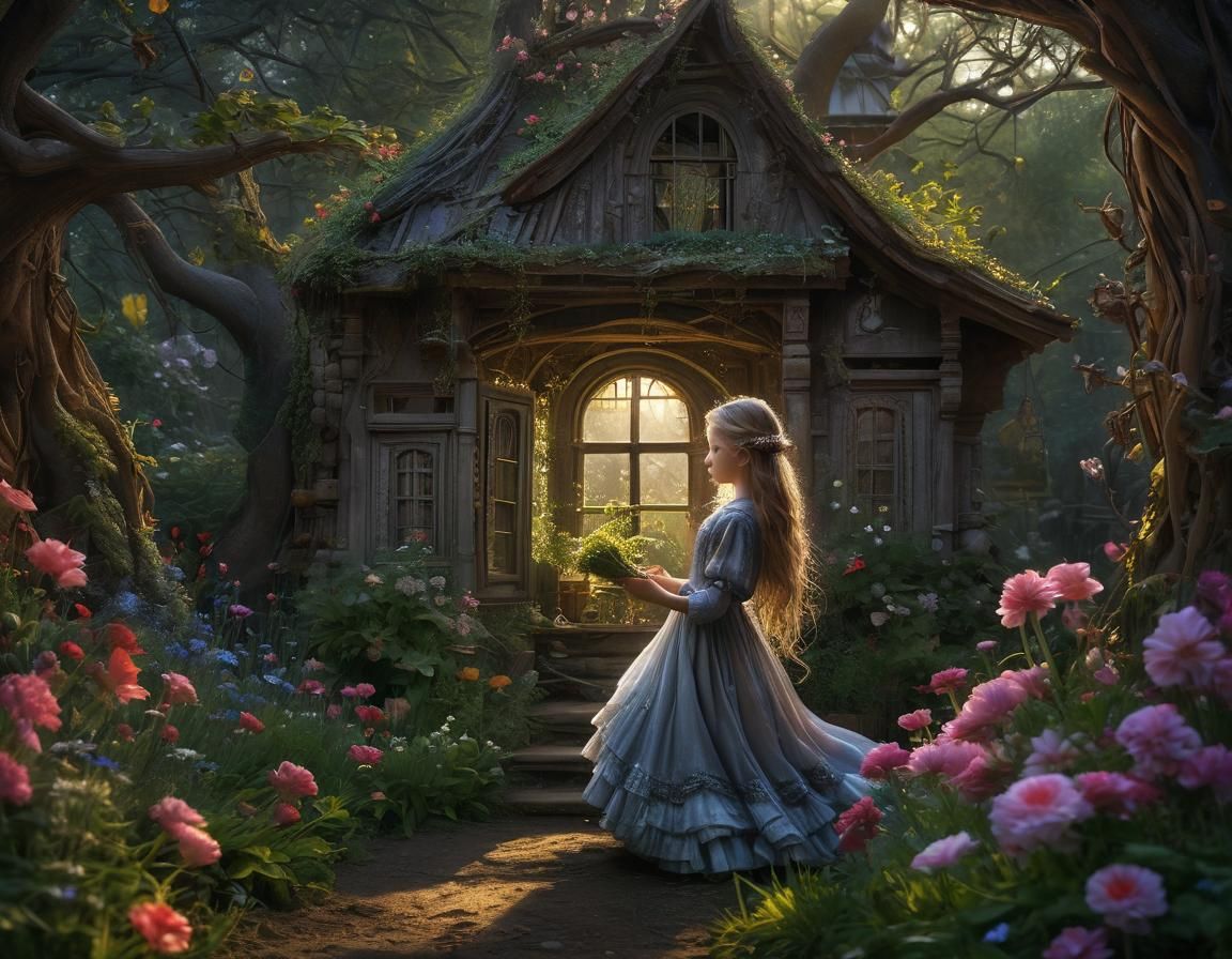 Vibrant Blooms Shine in a Hidden Garden Amidst Dark Cityscap...