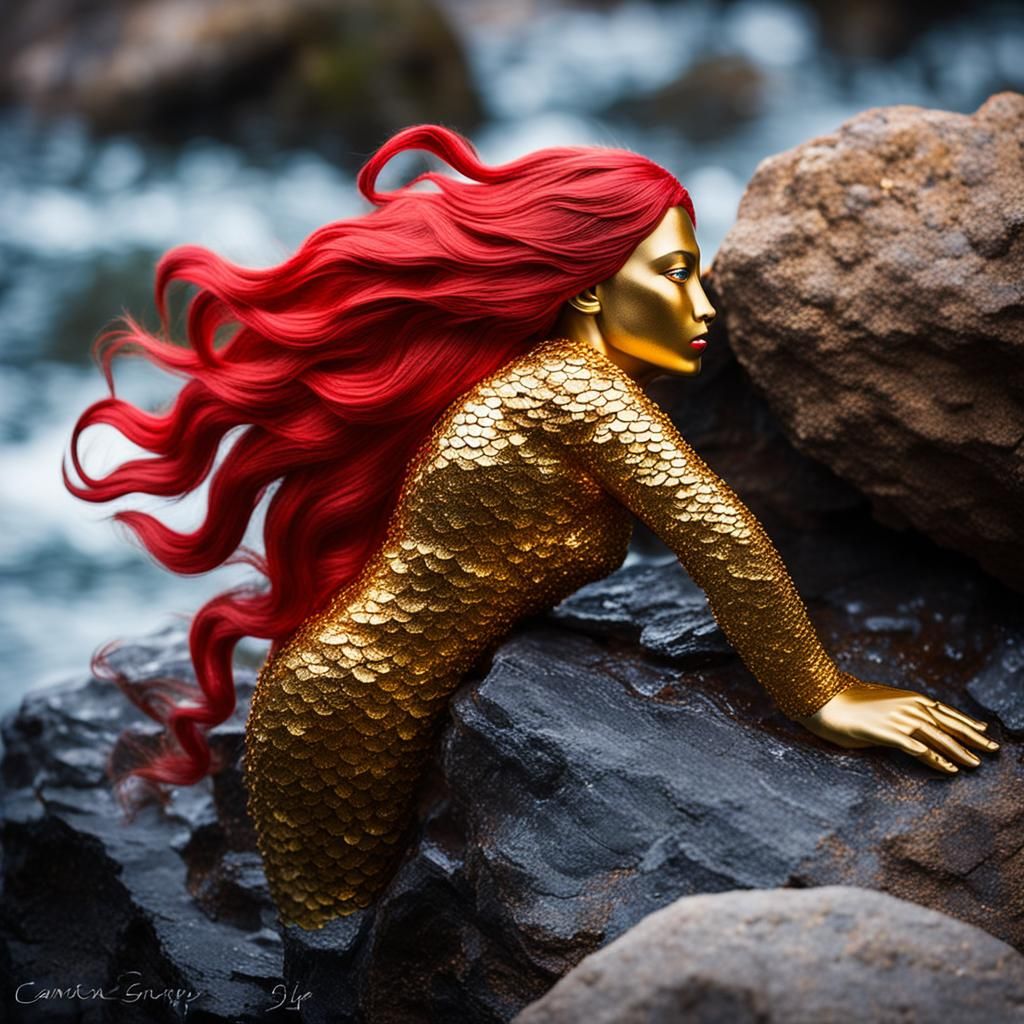 Red-Haired Mermaid on a Rock: Professional Photography
