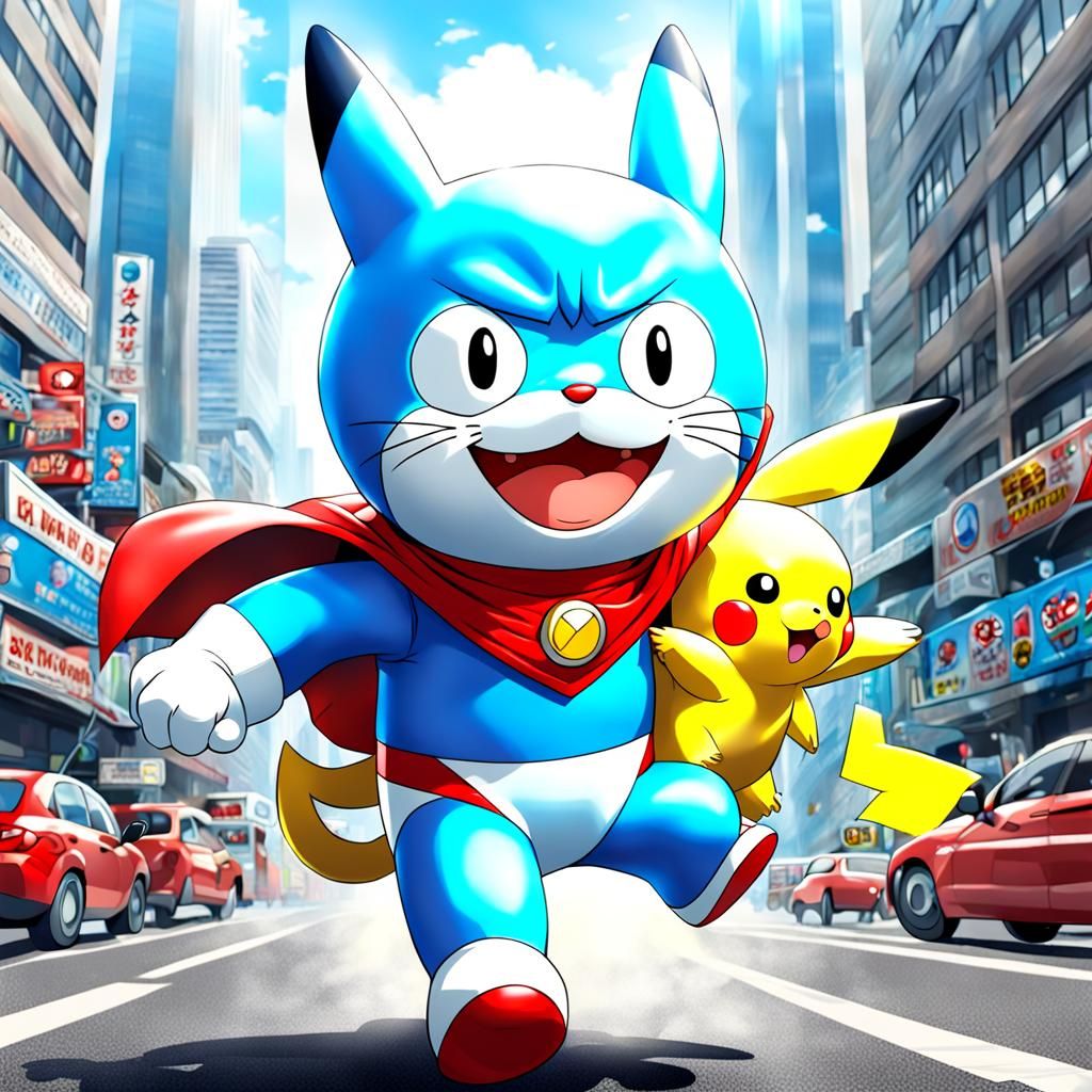 Doraemon and Pikachu Superhero Fusion