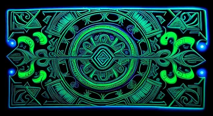 Aztec Temple in UV Blacklight Surrealism Style