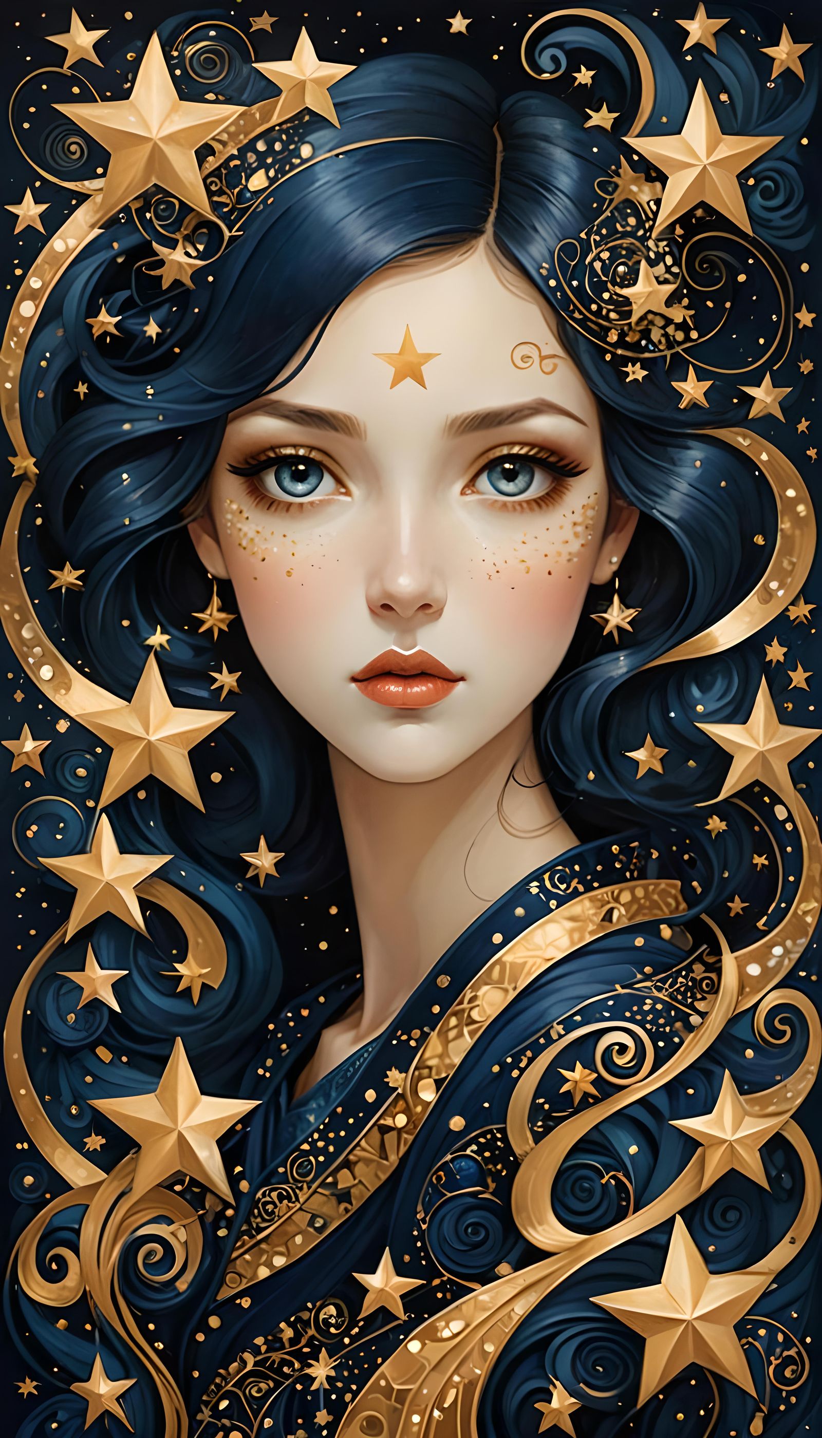 Navy and Gold Portrait in Art Deco Style