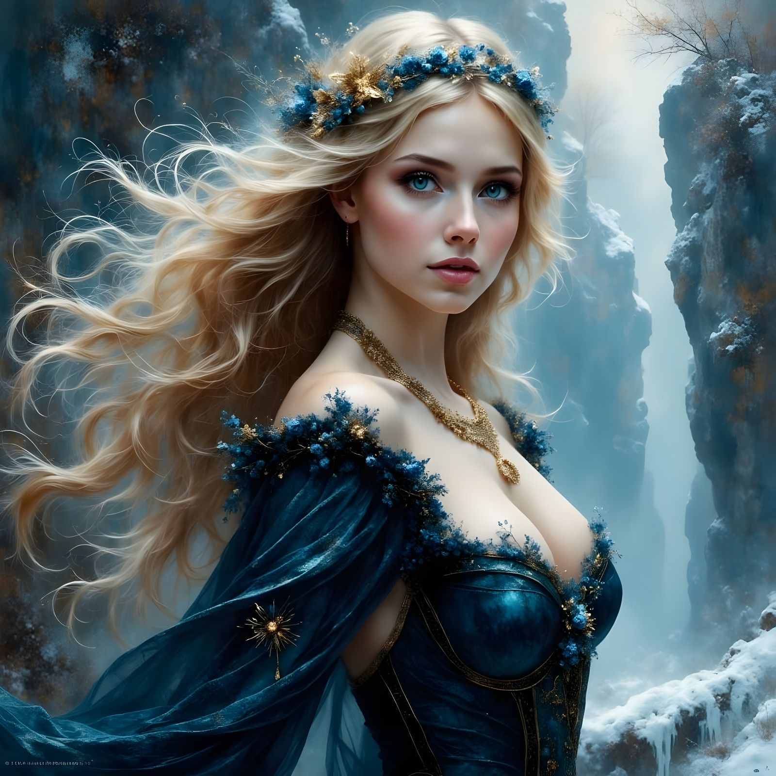 Ethereal Norse Goddess in Majestic Fantasy Landscape