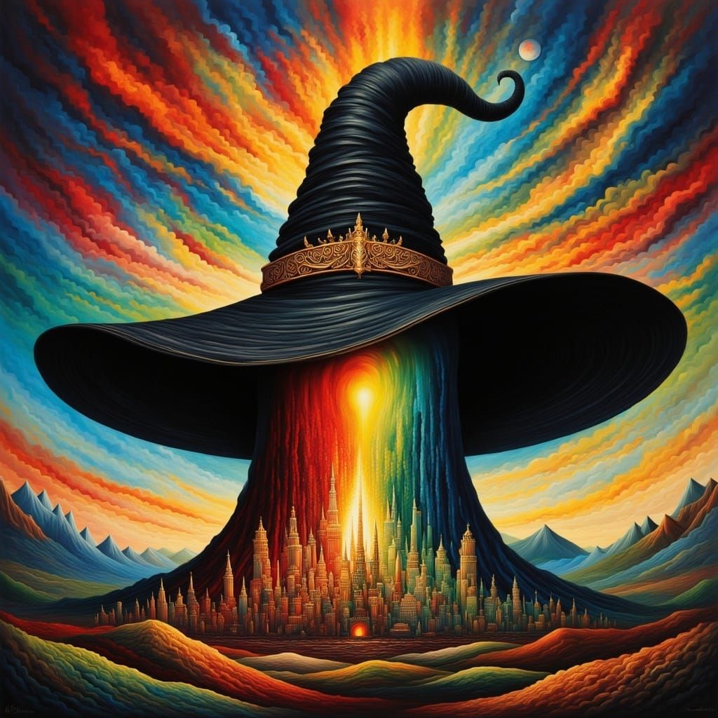 Majestic Black Witch's Hat Illuminates Vibrant Emerald City