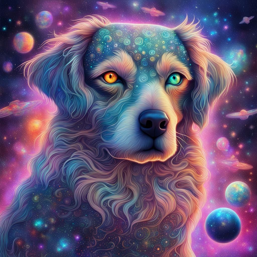 Cosmic Pets in Holographic Astral Illustration