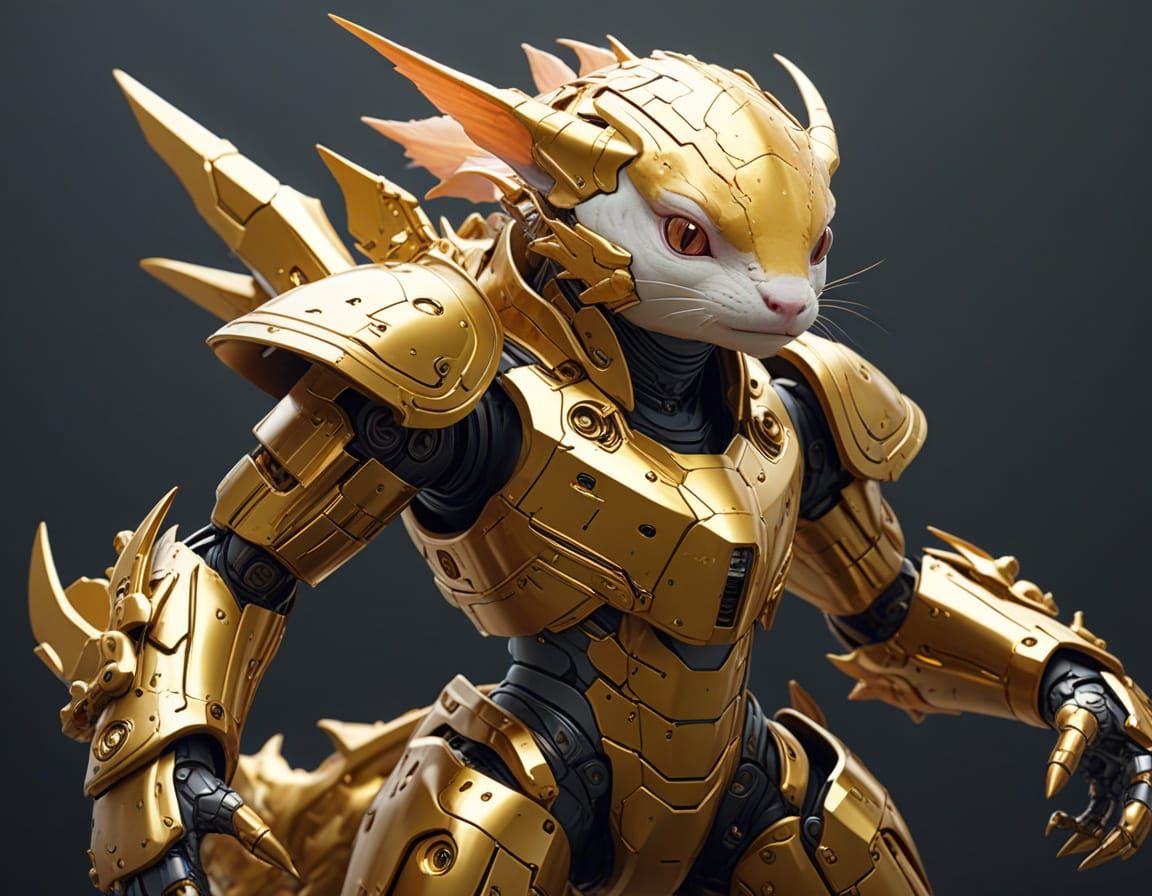 Anime Josei Axolotl Mechs in Metallic Armor, Cinematic Light...