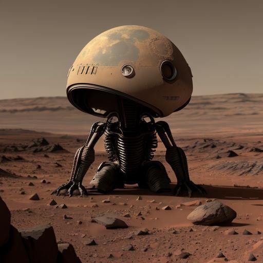 An Alien Surveys the Barren Landscape of Mars