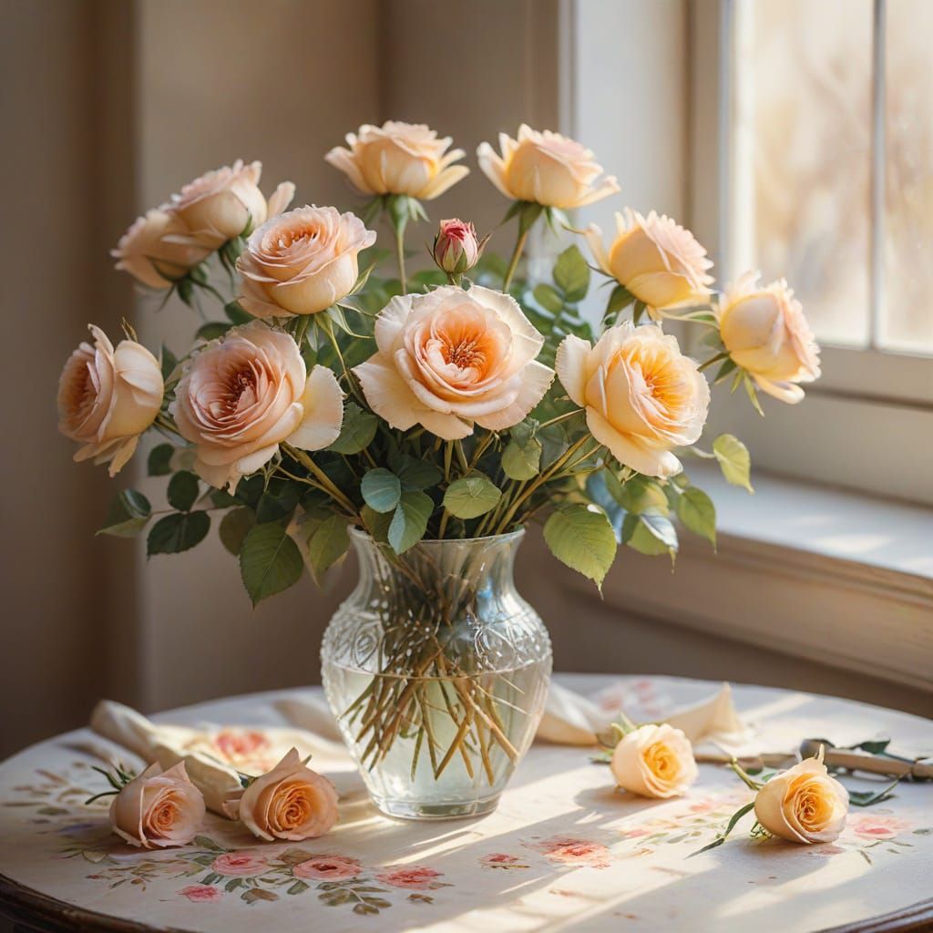 Floral Still Life: Roses in Watercolor with Golden Light