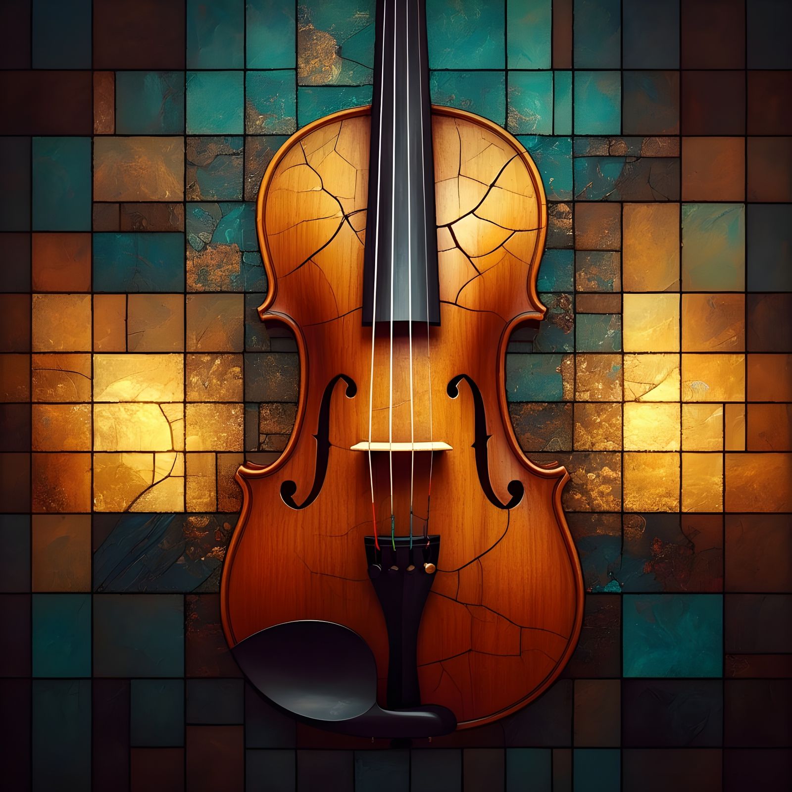 Surreal Lacquerware Violin in Copper Blue Hues