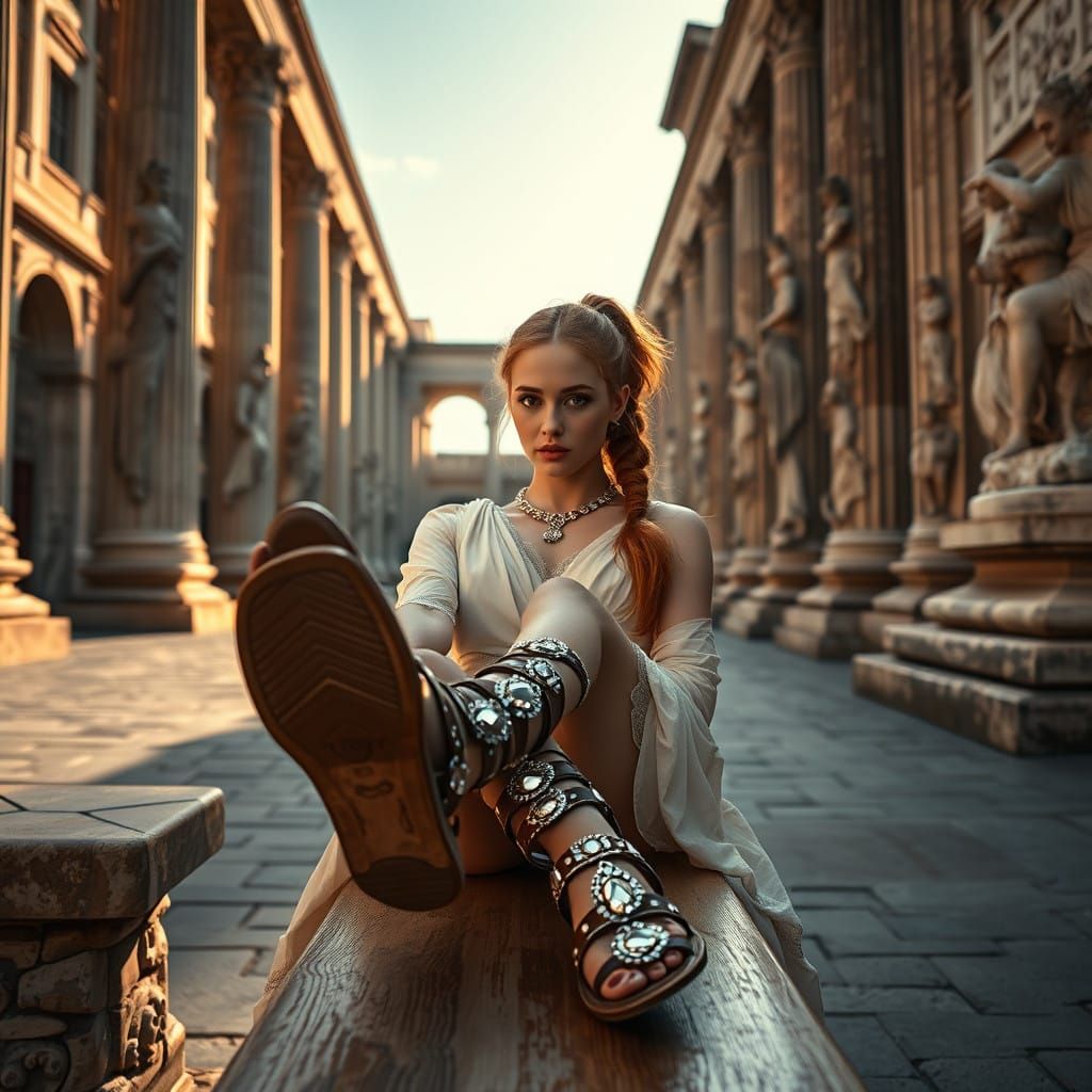 Female Julius Caesar in Ancient Roman Piazza