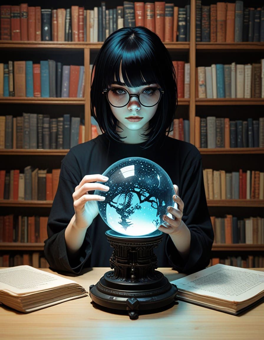 Dreamlike Impressionism: Emo Cosplayer in Forgotten Library
