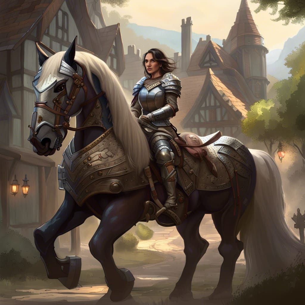 Female Warrior on Shire Horse, Dark Fantasy Concept Art