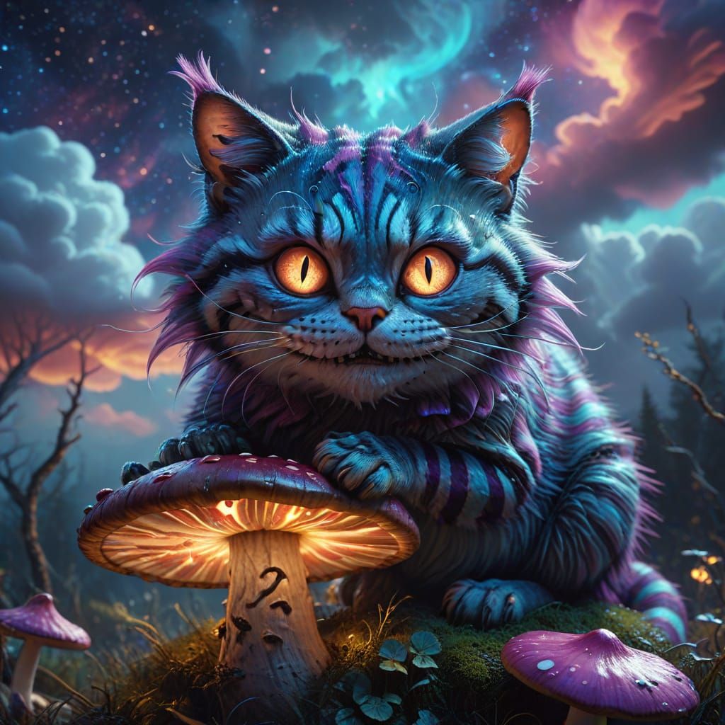 Mystical Cheshire Cat in Whimsical Wonderland