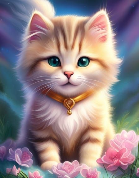 Adorable Kitten Face in Ethereal Digital Painting
