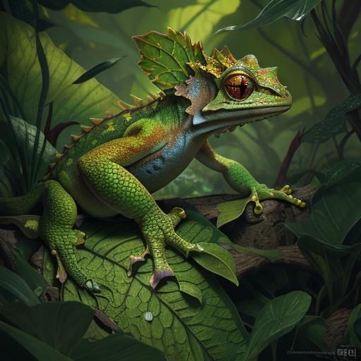 Camouflaged Leaf Gecko: Detailed Matte Painting