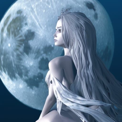 Ethereal Moon Goddess in Silver and White Tones