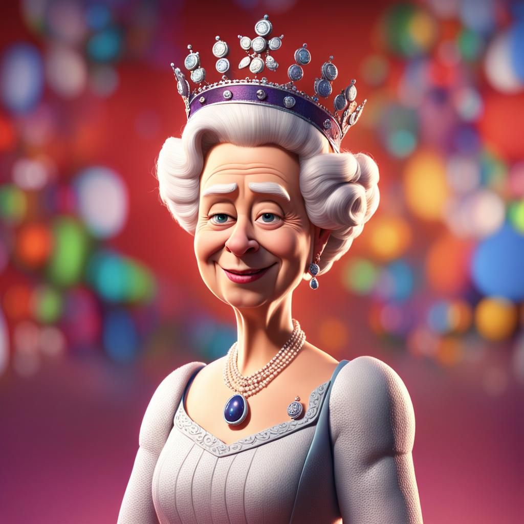 Queen Elizabeth as 3D Pixar-Style Concept Art