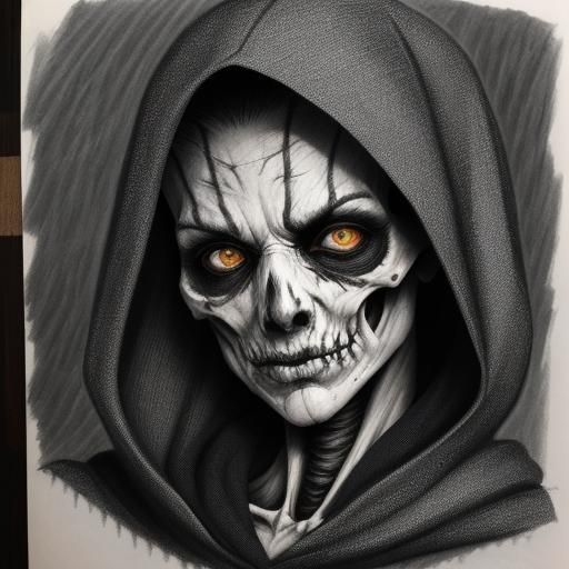 Haunting Wraith Portrait in Charcoal with Glowing Eyes