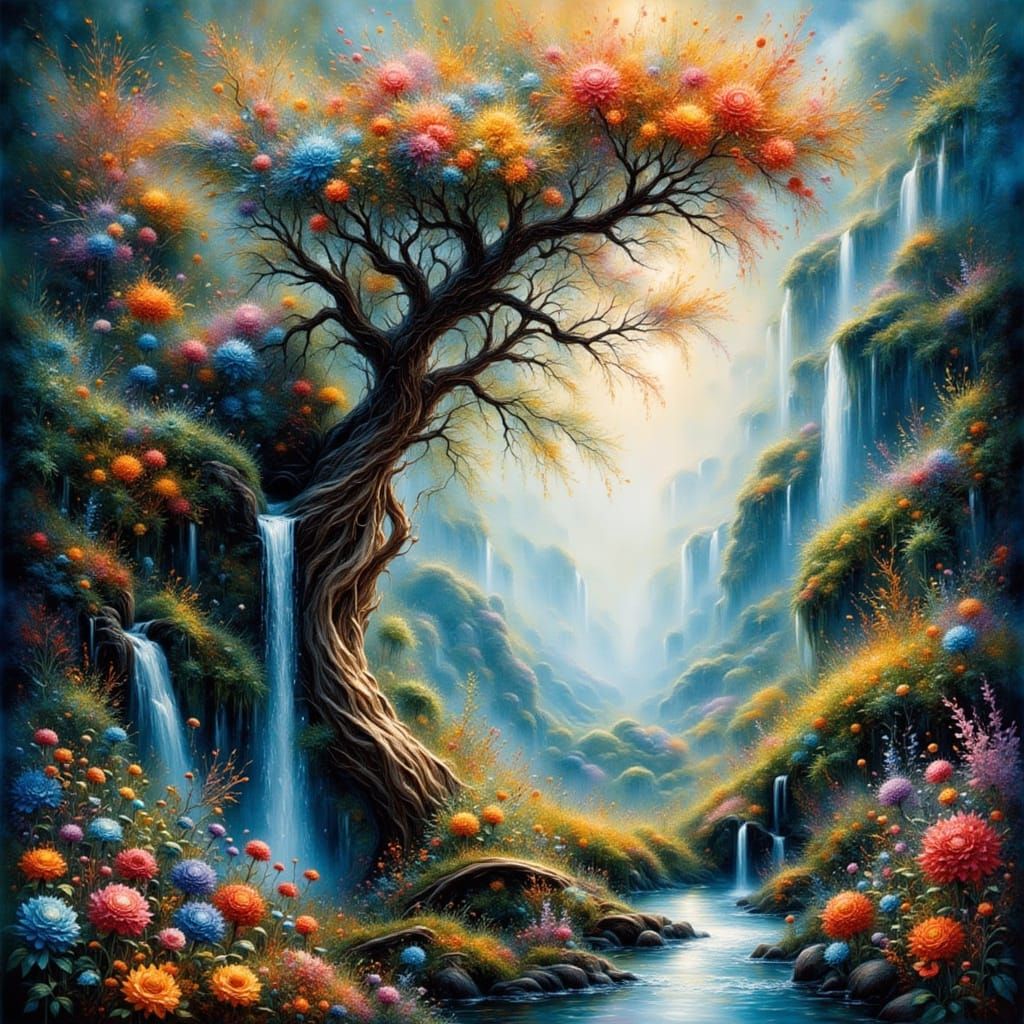 Dreaming Tree in a Futuristic Anime Style