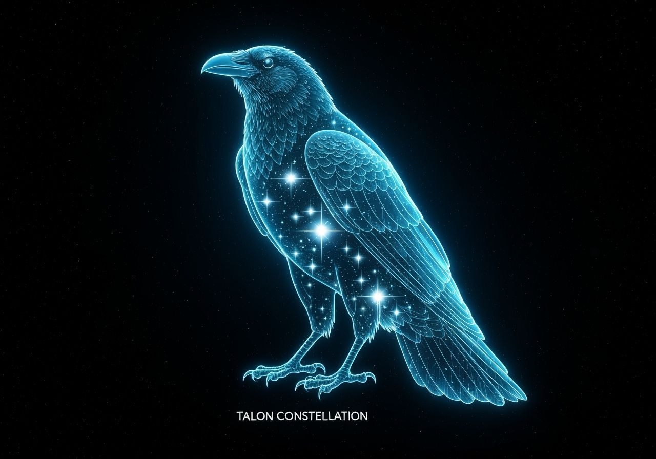 Glowing Hologram Raven in Starry Space