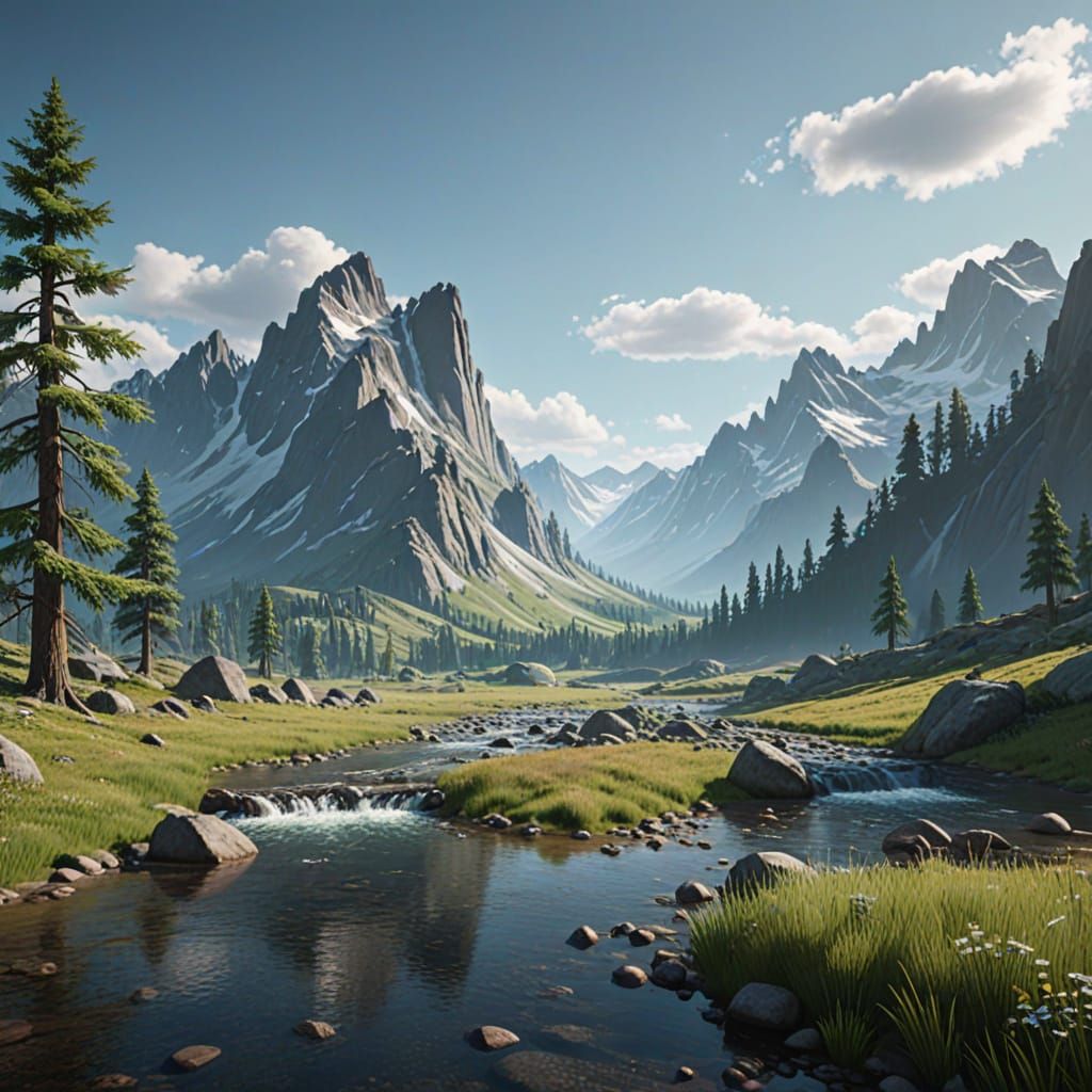 Majestic Rocky Mountains Landscape in Oil Painting Style