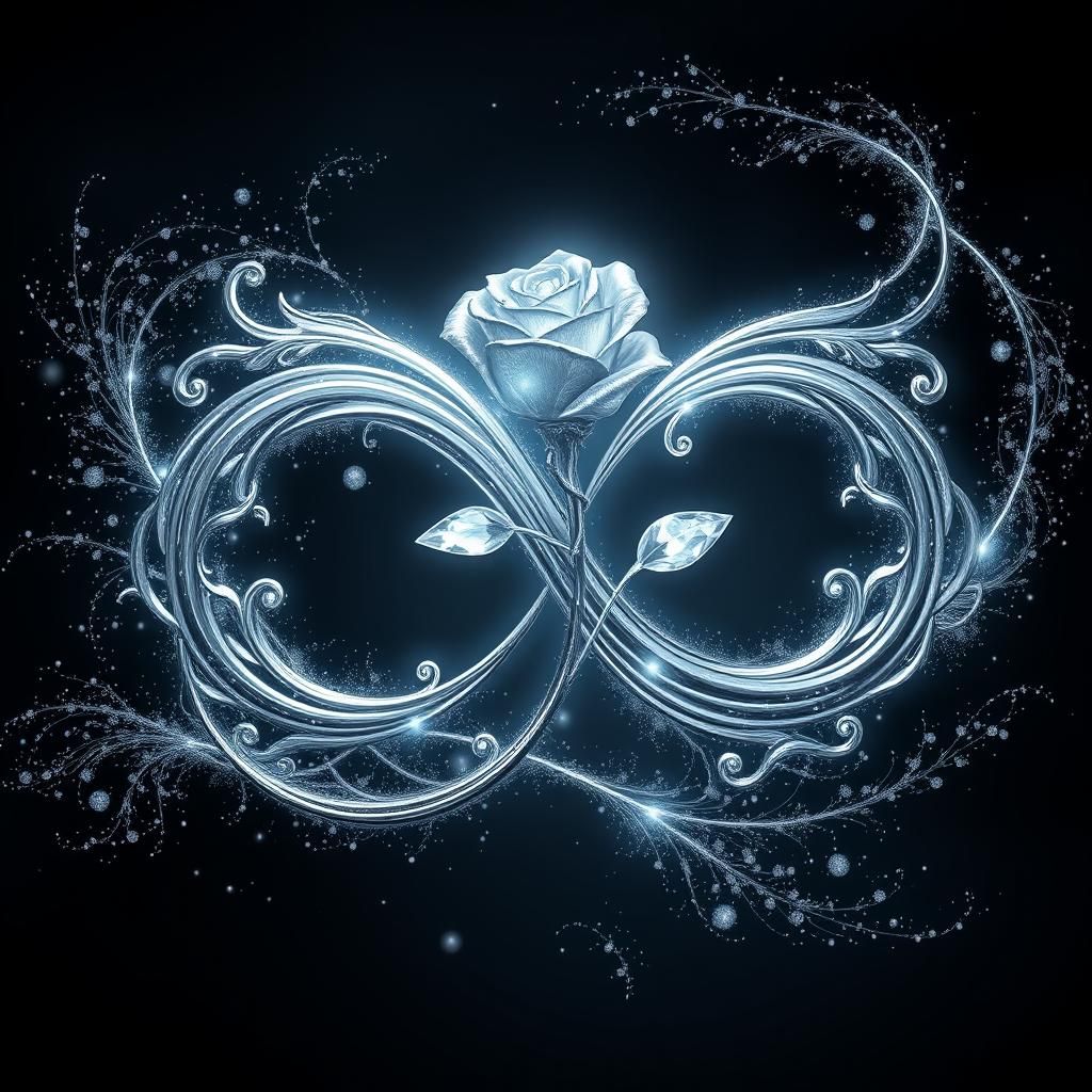 Ornate Silver Infinity Symbol with Diamond Rose in Fantasy A...