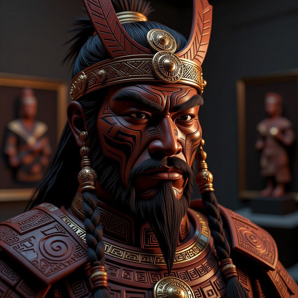 Ainu Warrior Chocolate Sculpture: Hyperrealistic Digital Art