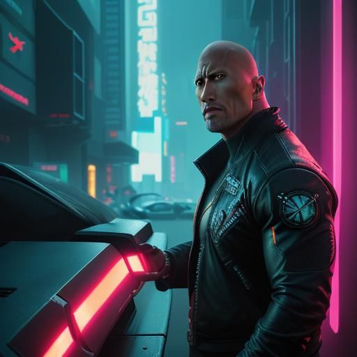 Dwayne Johnson in Cyberpunk 2099 Style