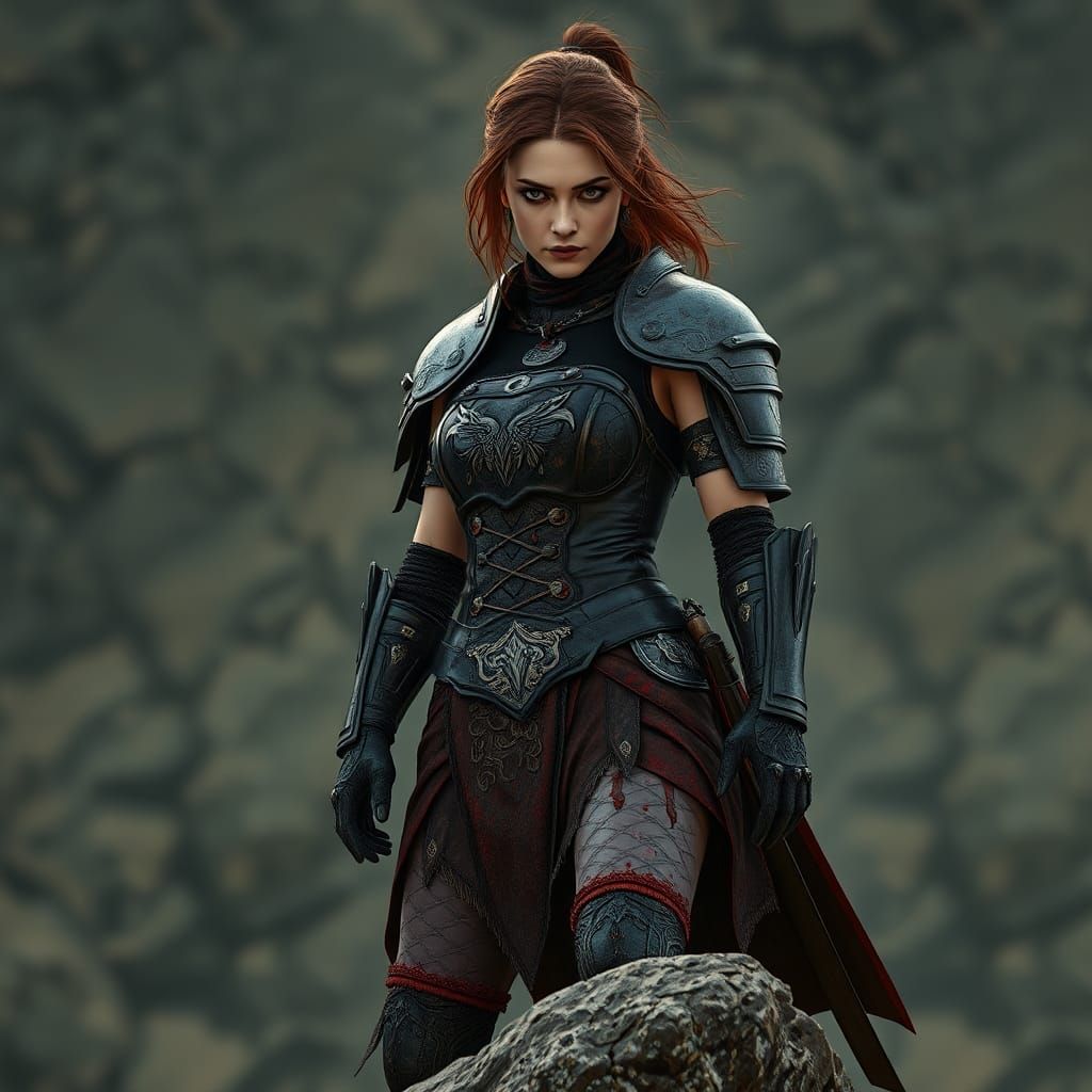 Woman in Blood Armor Hyperrealistic Portrait