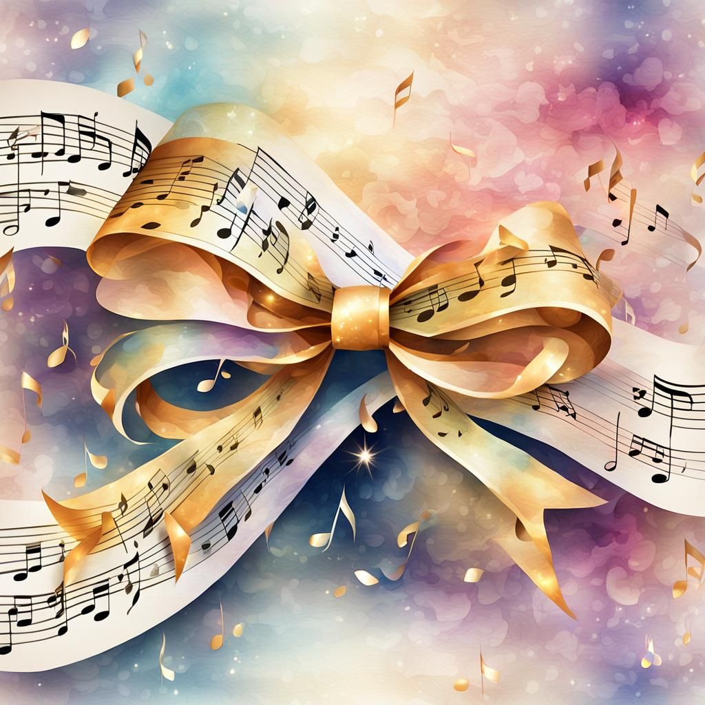 Ethereal Bow Made of Music: 3D Pastel Art