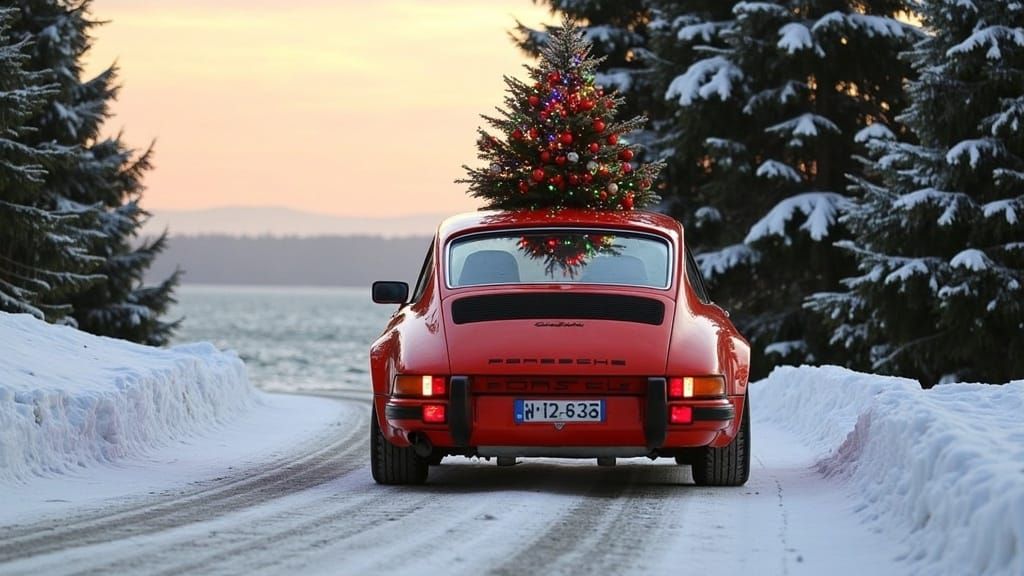Vintage Red Porsche 911 Speeds Through Snowy Winter Wonderla...