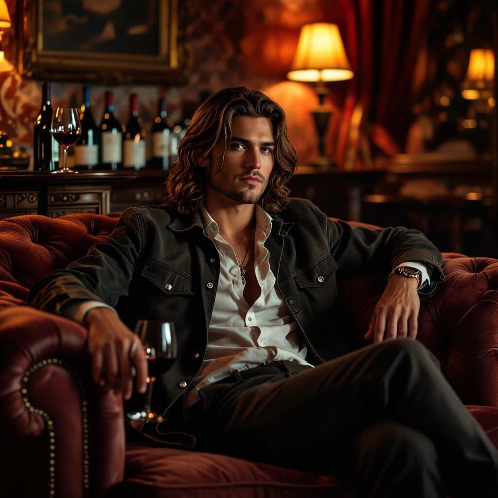 Boy with Wine Glass in Cosy Room, Nichols Style