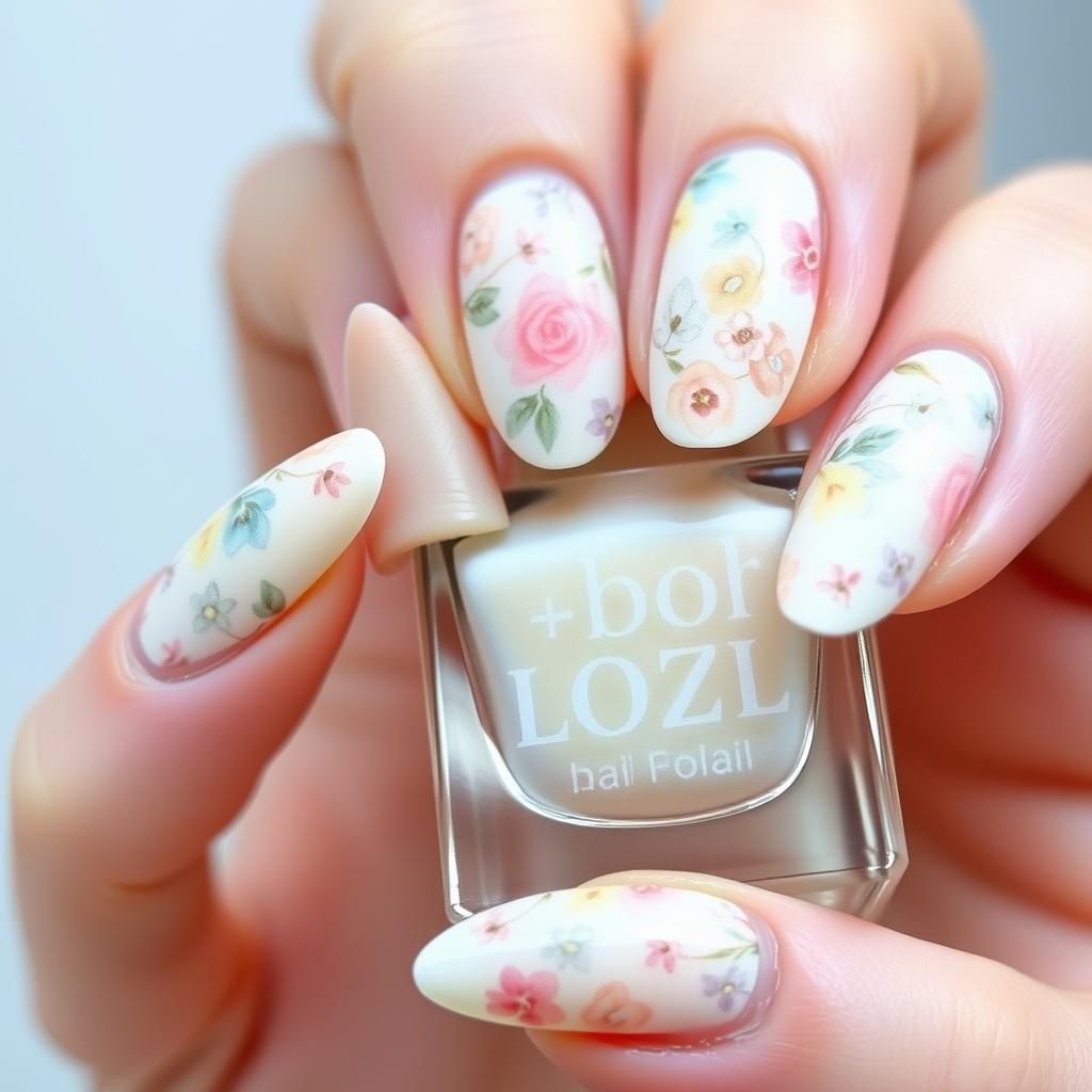 Pastel Floral Watercolor Nail Art Design