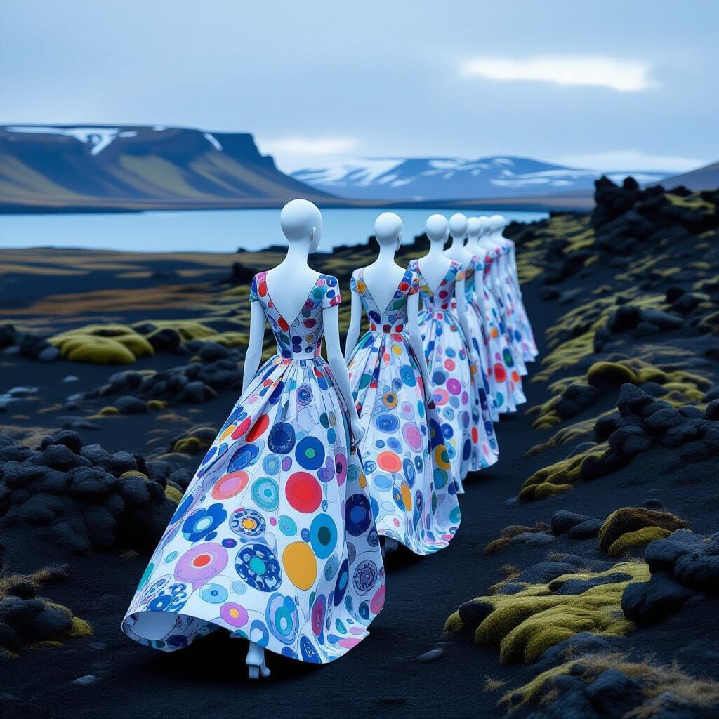 Ethereal Women in Floral Dresses in Otherworldly Landscape