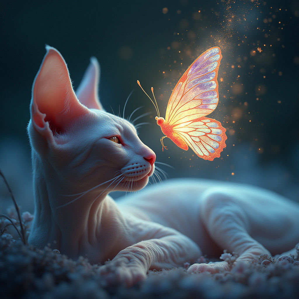 Ethereal Sphinx Cat in Dreamlike Digital Art