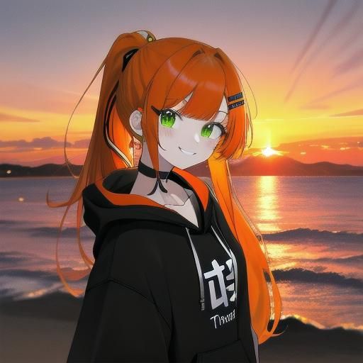 Girl with Orange Hair and Sunset Background