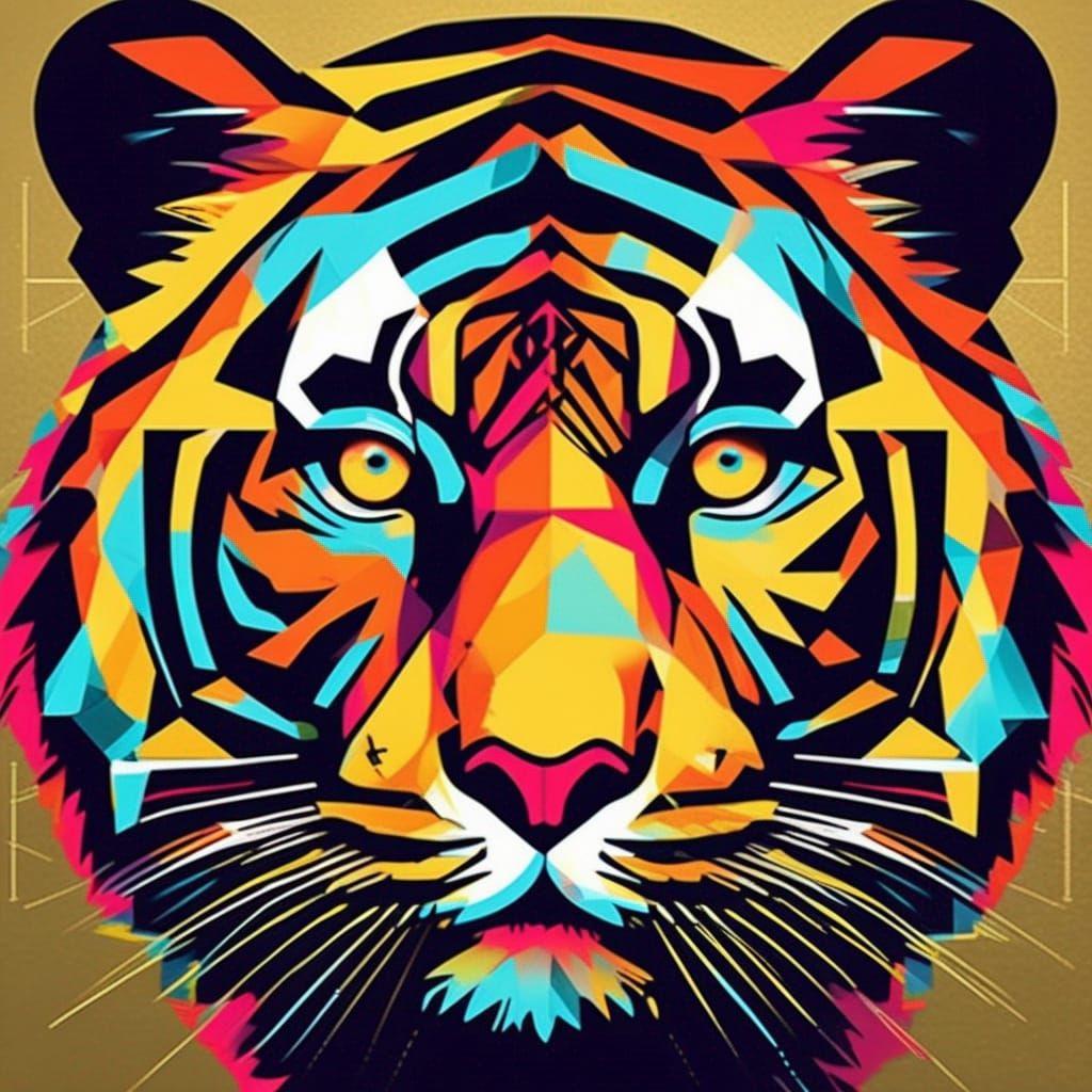 Pop Art Tiger in Geometric Bauhaus Style