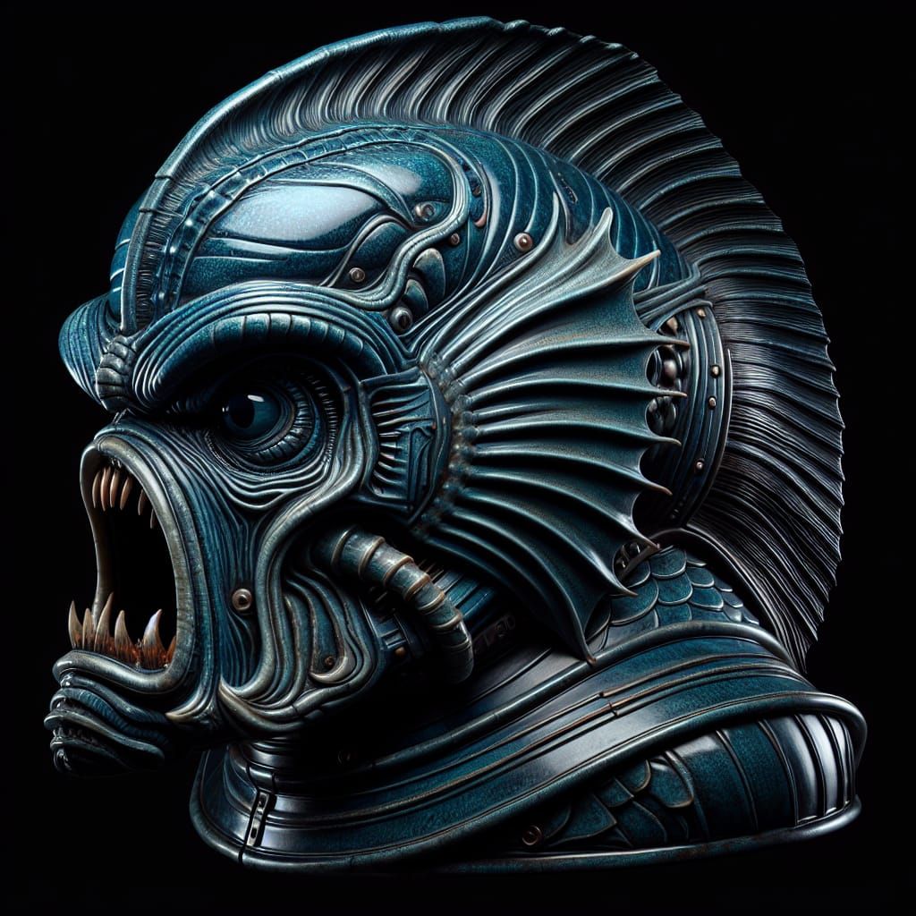 Detailed Fish Helmet with Intricate, Realistic Design