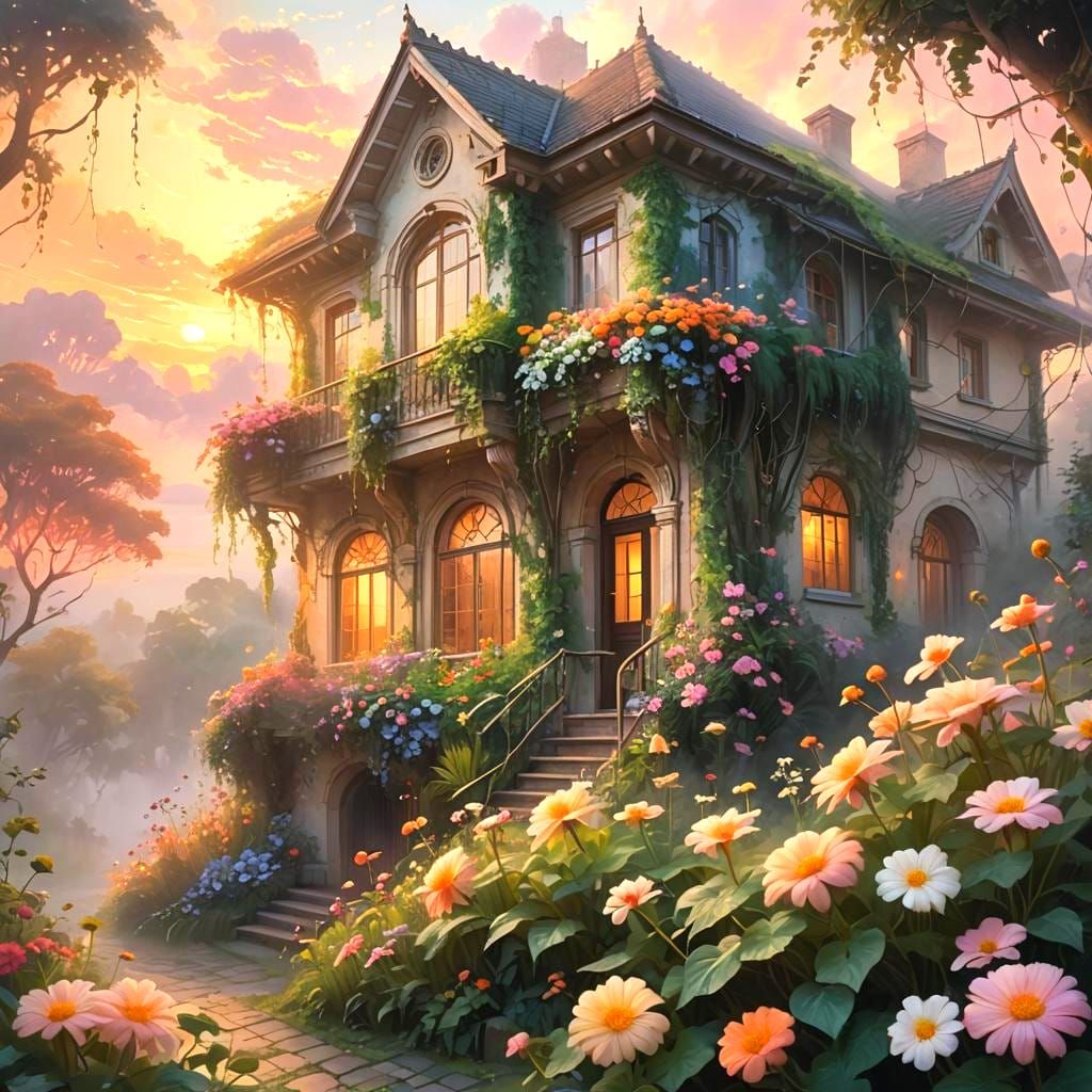 Ethereal House of Flowers in Luminist Style
