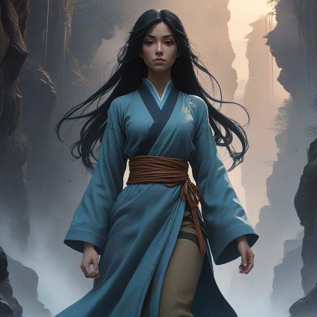 Serene Anime Warrior in Mystical Golden Light