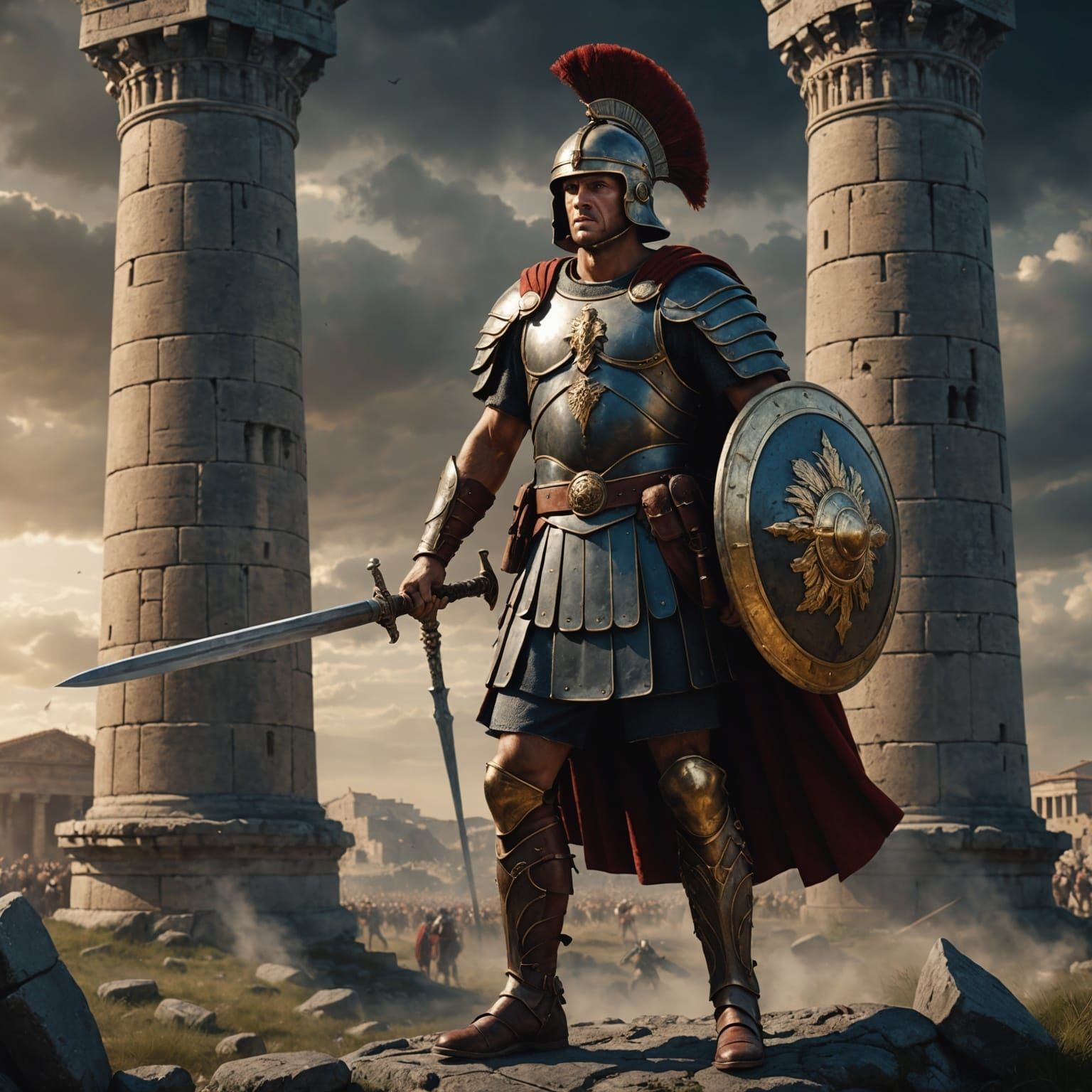 Roman Soldier Portrait with Sword, Shield and Javelin