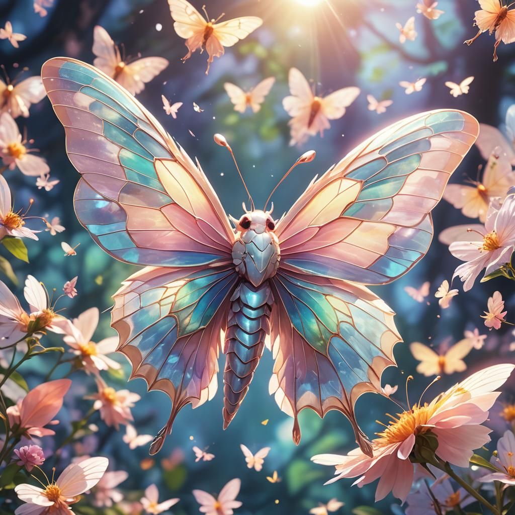 Vibrant Ghost Moth Pokémon in Digital Anime Style