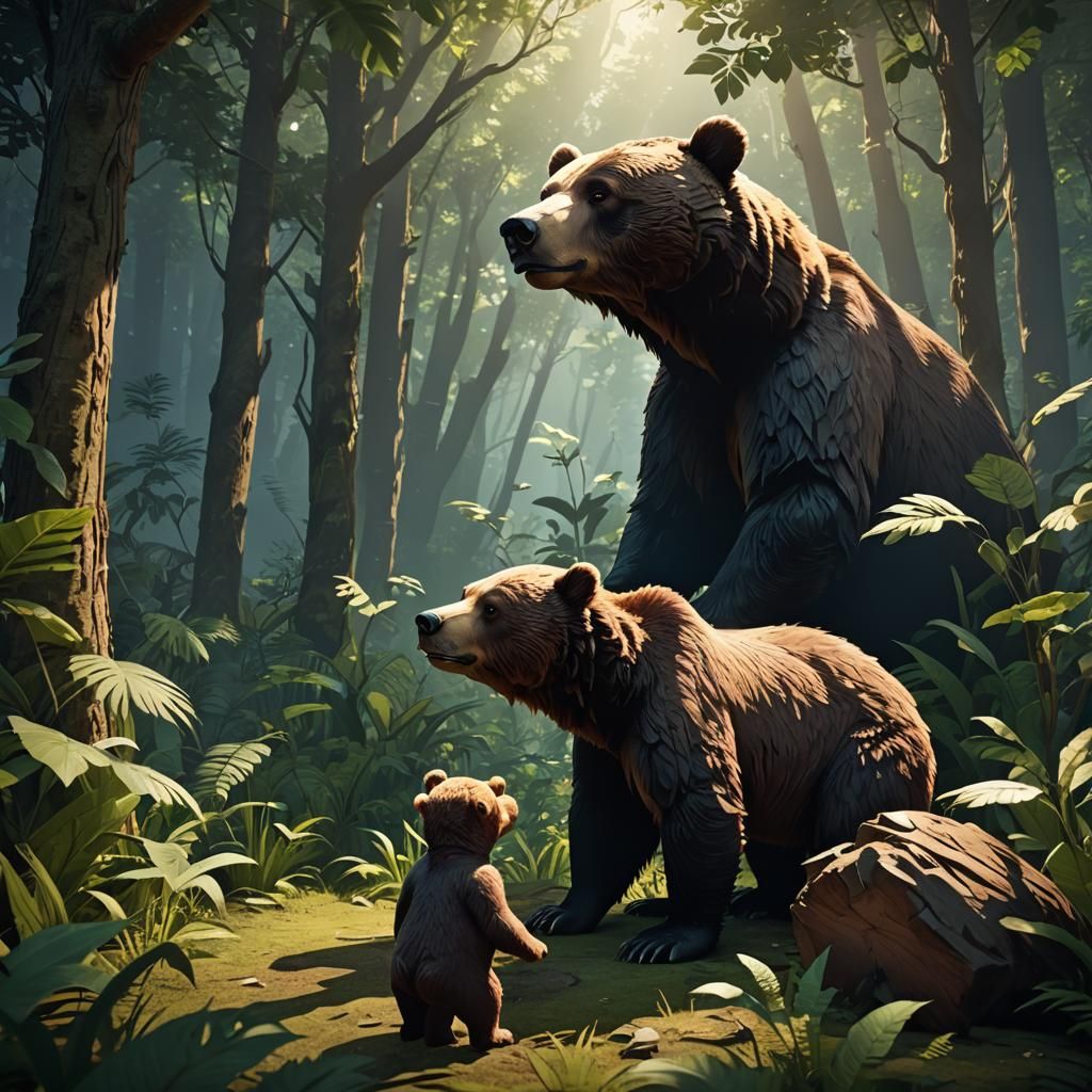 Mother Bear and Cub in Papercut Jungle