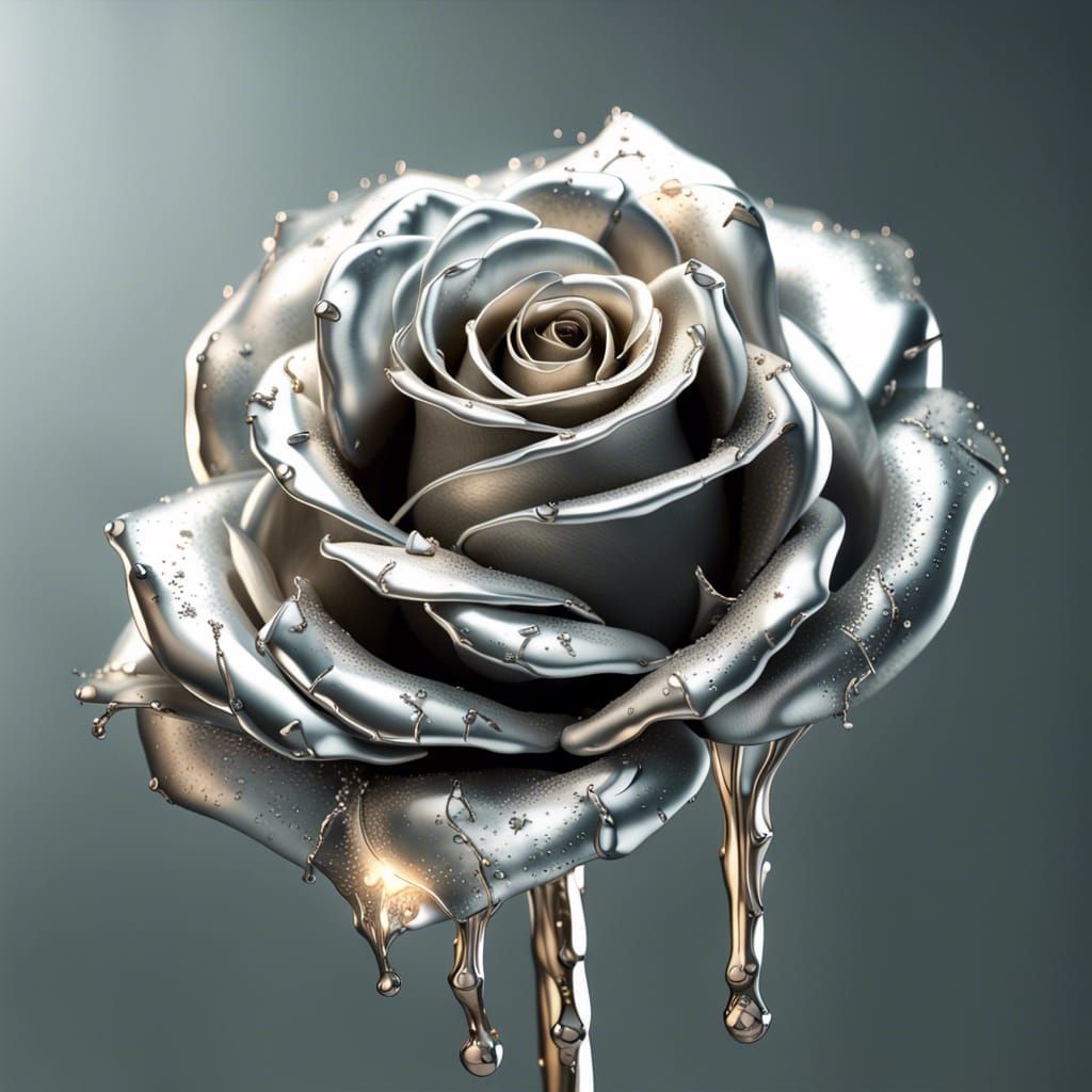 Silver Rose Dripping: Photorealistic CGI Masterpiece