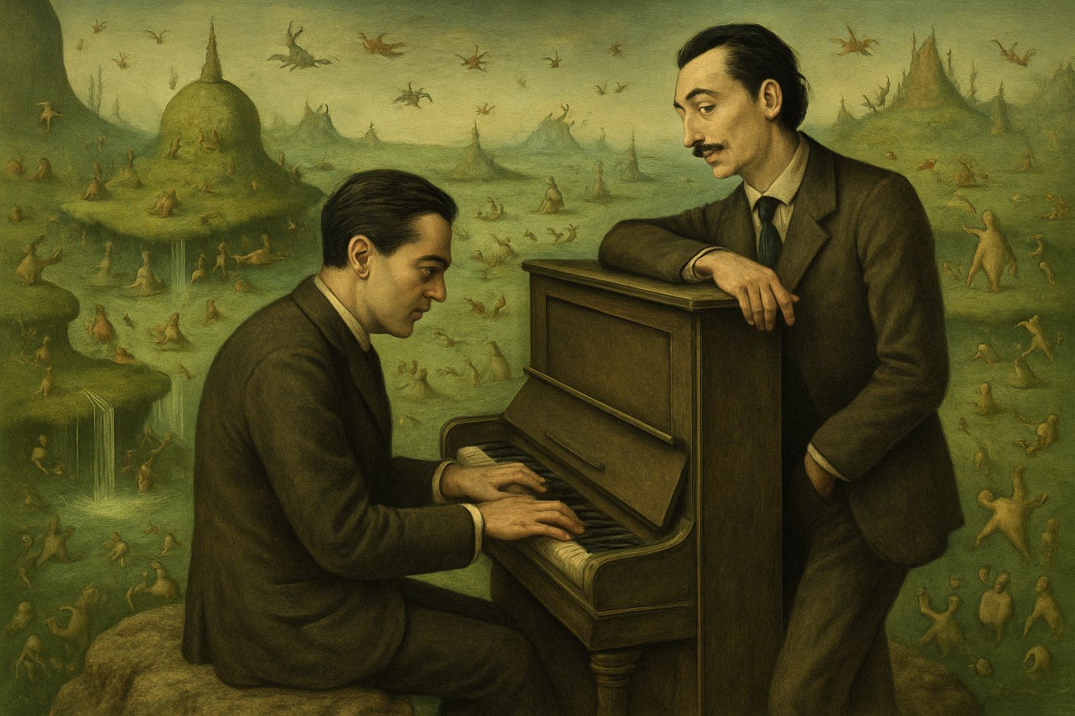 Surreal Dreamscape with Lorca and Dali in Bosch Style