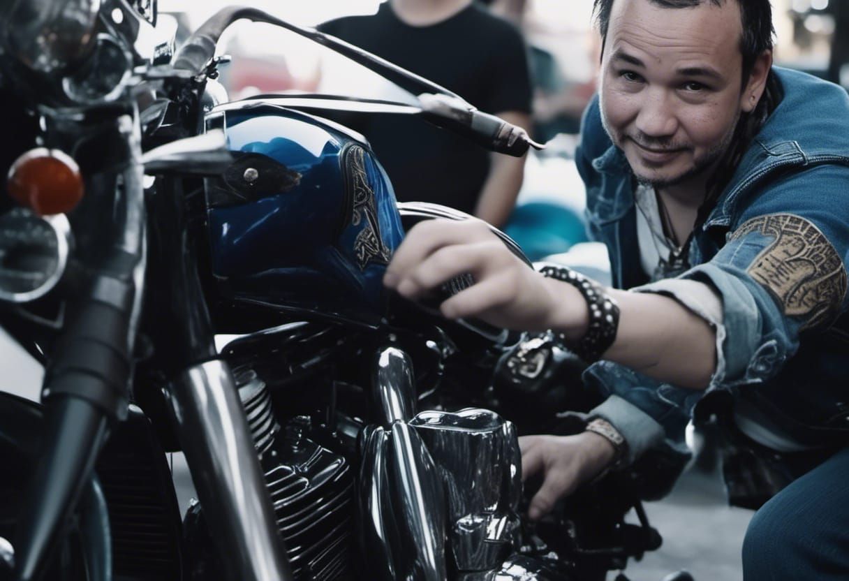 Motorcycle Mechanic in Biker Bar: Cinematic Film Still