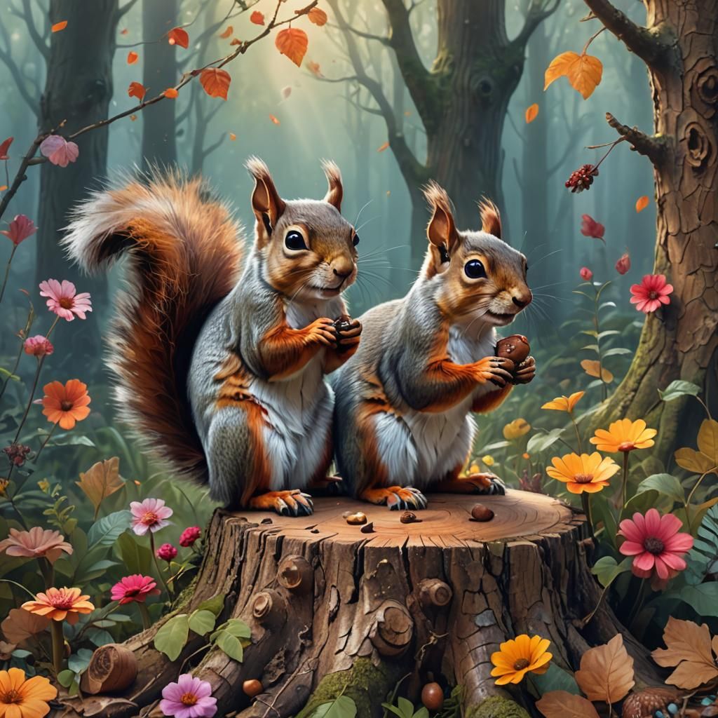 Squirrel in Whimsical Forest: Matte Painting Portrait